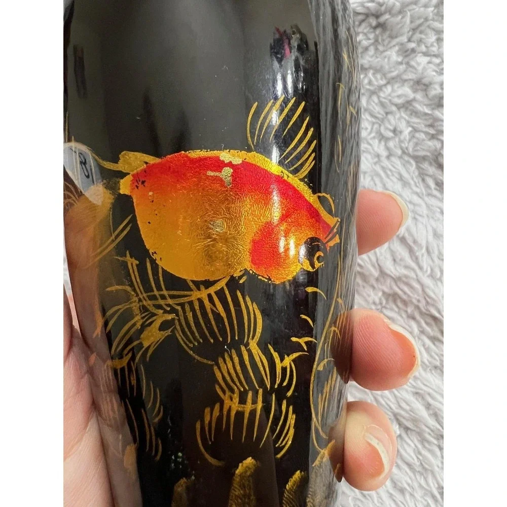Vintage Black Lacquer Koi‎ Fish Vase